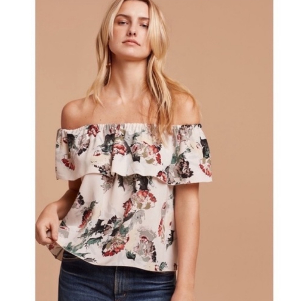 Wilfred Silk Trim Off the Shoulder Ruffle Blouse